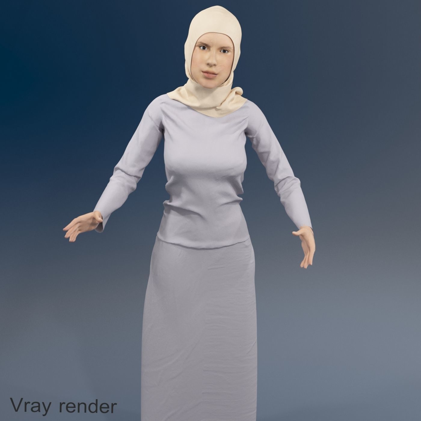 Arabic woman real cloth simulation loop animation 2 3D model_9
