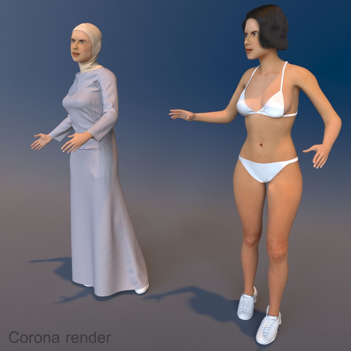 Arabic woman real cloth simulation loop animation 2 3D model_6