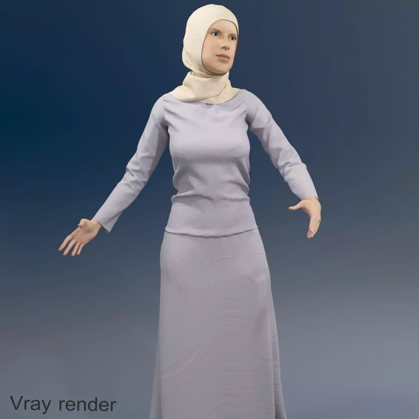 Arabic woman real cloth simulation loop animation 2 3D model_0
