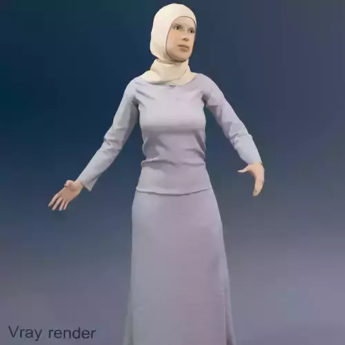 Arabic woman real cloth simulation loop animation 2 3D model