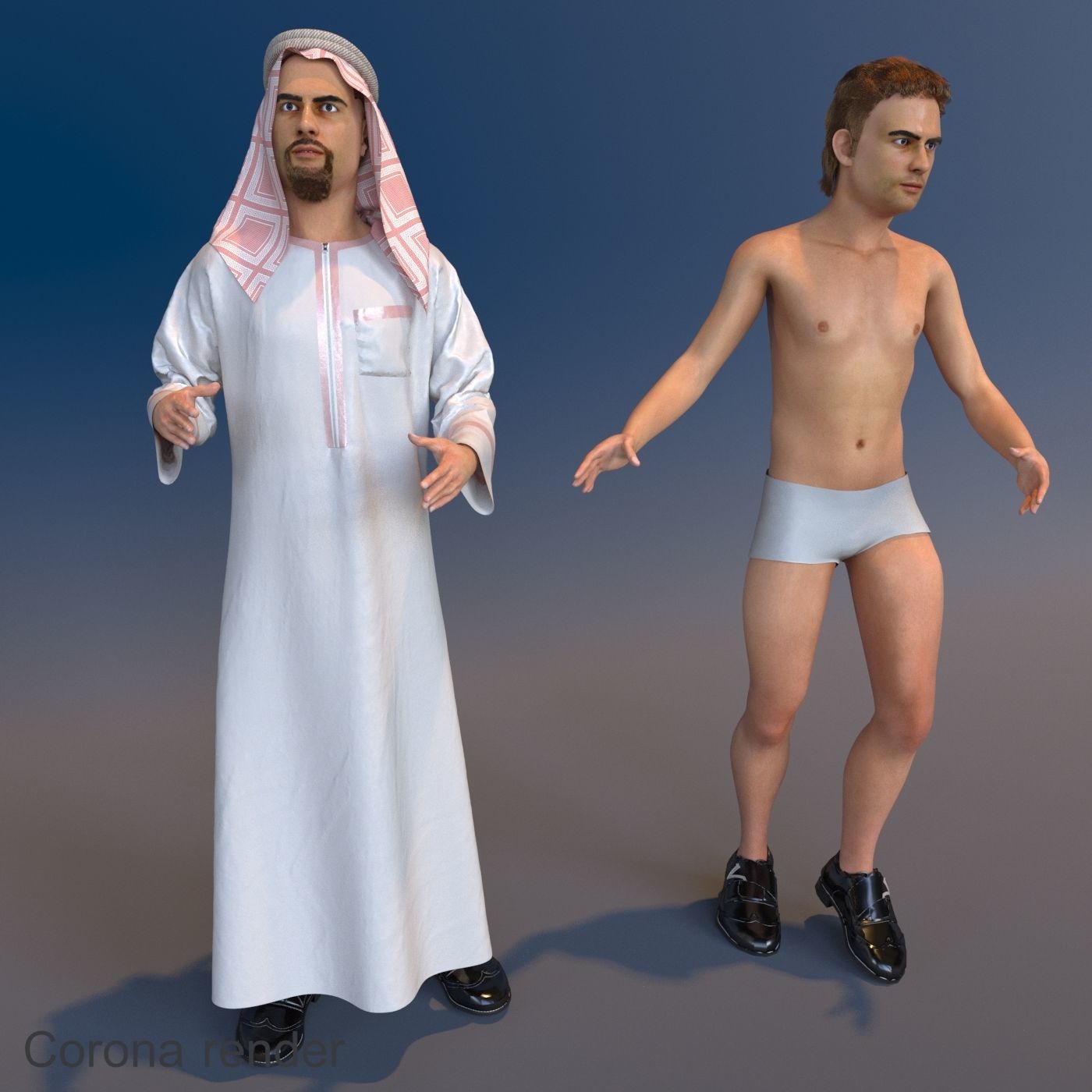 Arabic man real cloth simulation loop animation 3 3D model_6