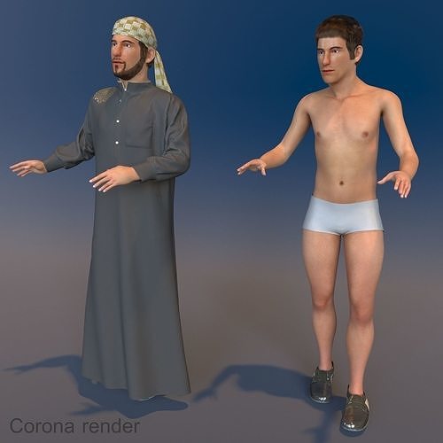 Arabic men real cloth simulation loop animation 2 3D model