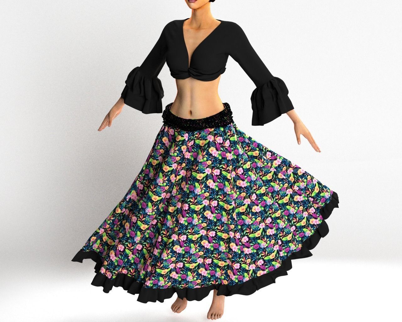 Stylish Designer Women Gypsy Skirt 3D model  3D model_2
