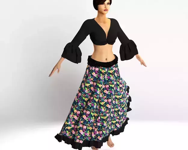 Stylish Designer Women Gypsy Skirt 3D model  3D model