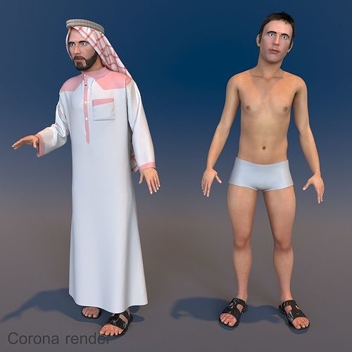 Arabic men real cloth simulation loop animation 1 3D model