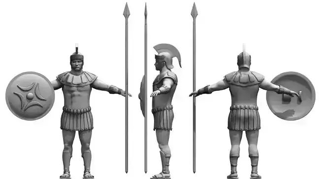 spartan 3d model three warriors with spears and shields
