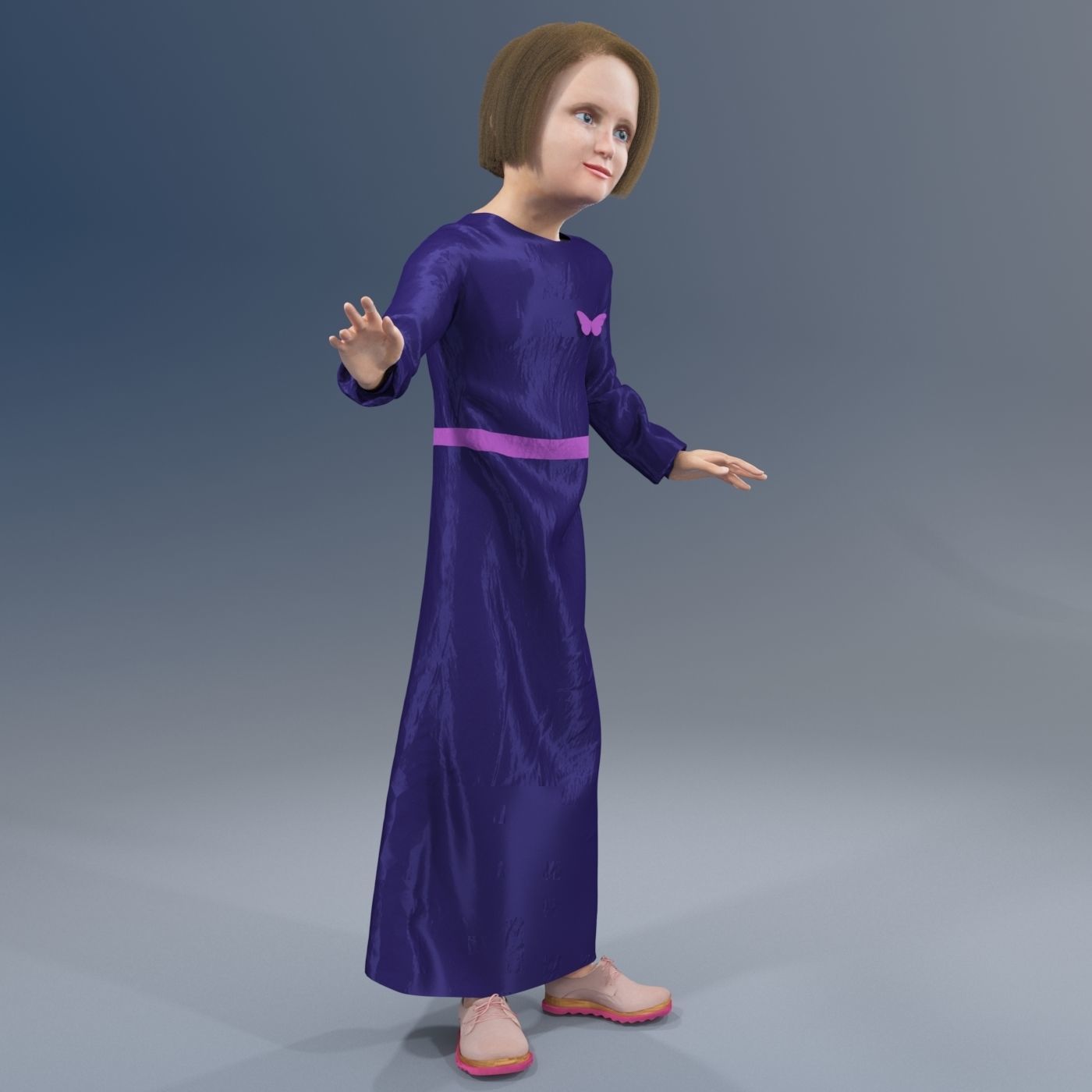 Arabic girl real cloth simulation loop animation 3 3D model_7