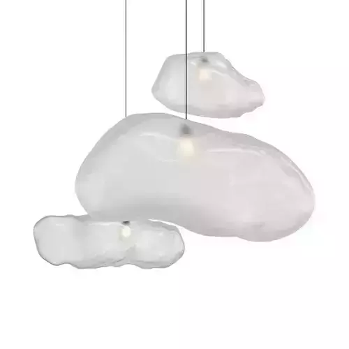 Untitled three cloud shaped pendant lights hanging from ceiling
