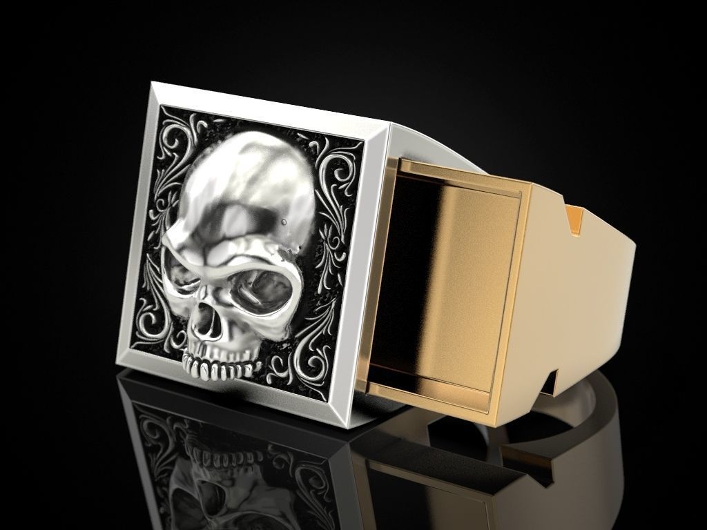 Skull Secret Compartment ring 3D print model_2