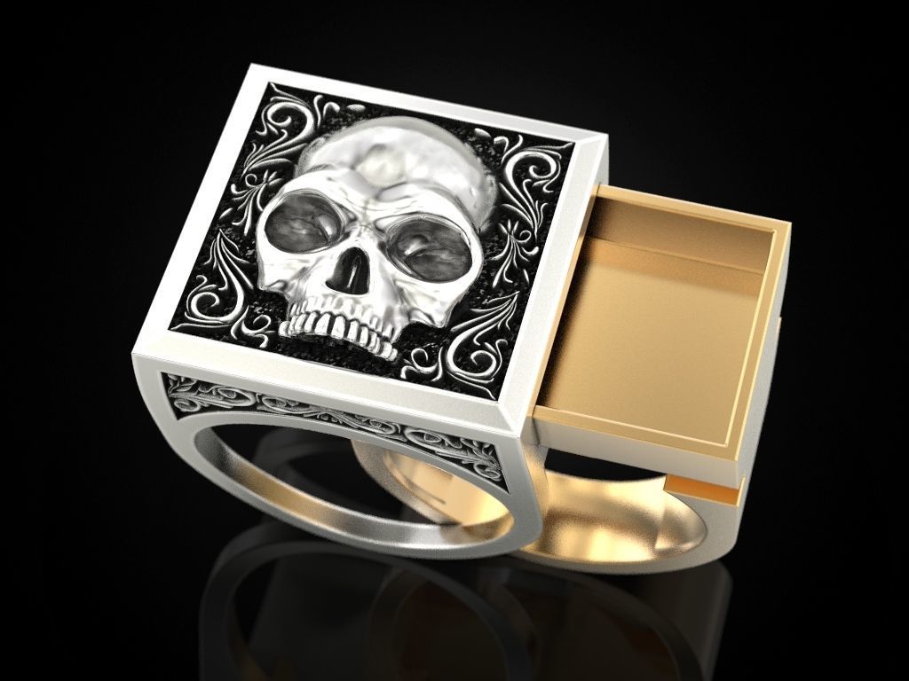 Skull Secret Compartment ring 3D print model_1