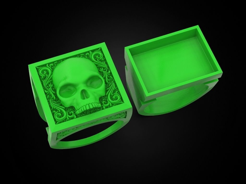Skull Secret Compartment ring 3D print model_12