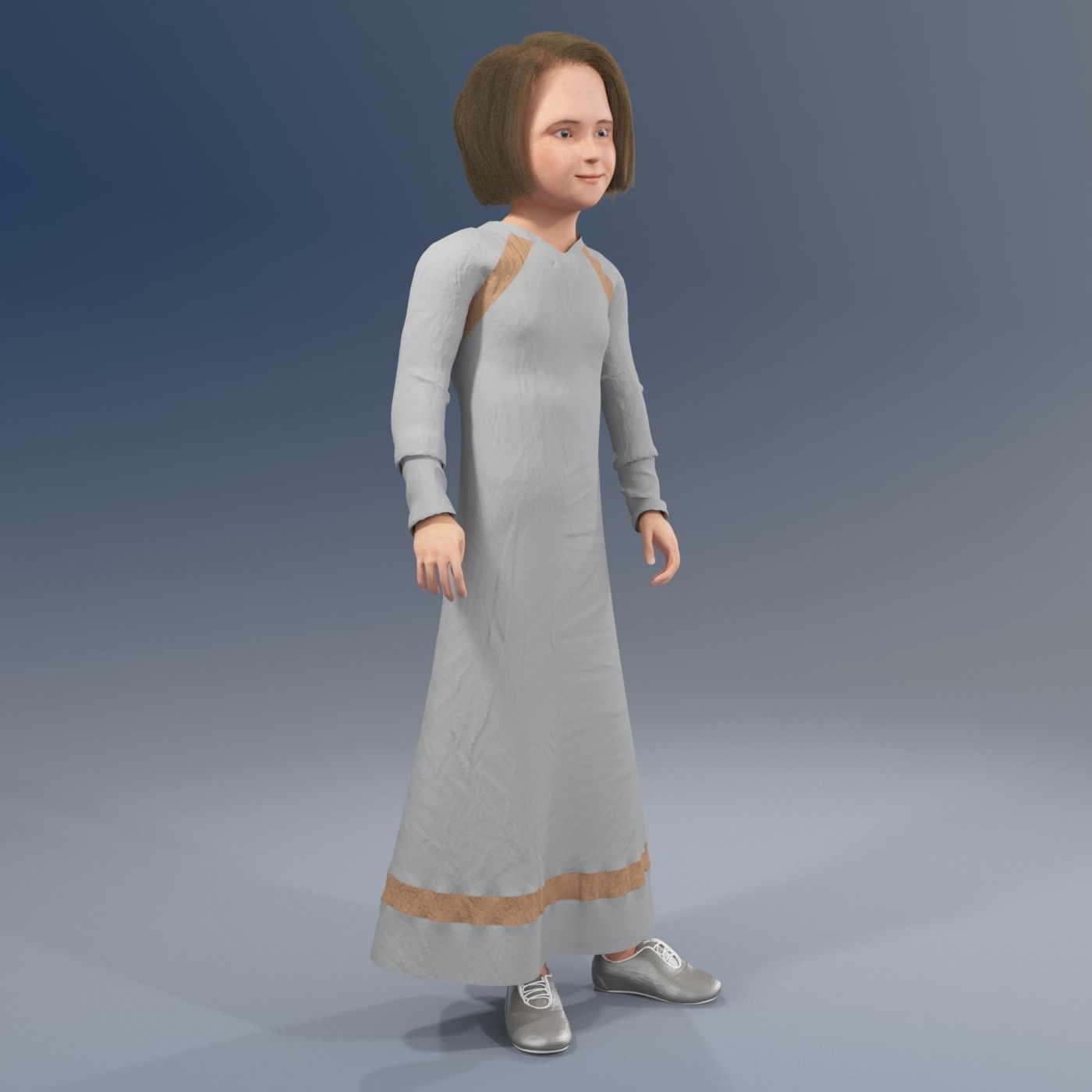 Arabic girl real cloth simulation loop animation 2 3D model_8