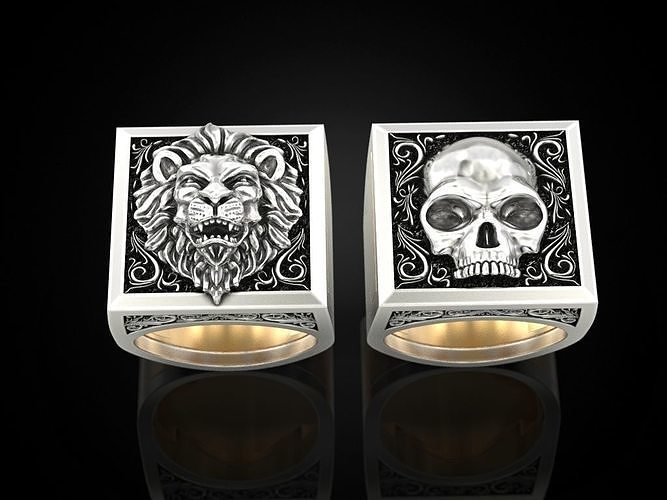 Lion Skull Secret Compartment ring 3D Model Collection