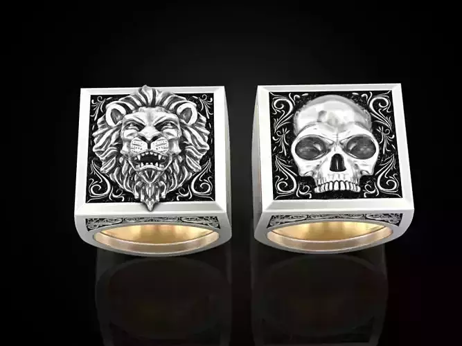 Lion Skull Secret Compartment ring 3D Model Collection