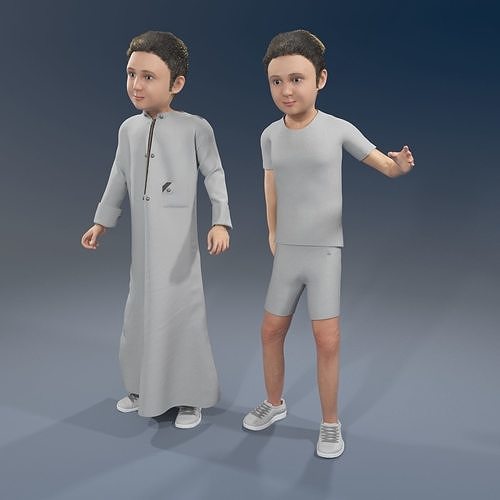 Arabic boy real cloth simulation loop animation 4 3D model