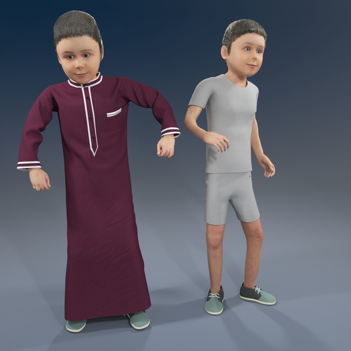 Arabic boy real cloth simulation loop animation 3 3D model_5