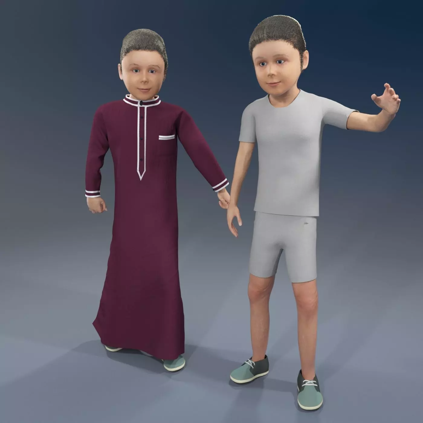 Arabic boy real cloth simulation loop animation 3 3D model_0