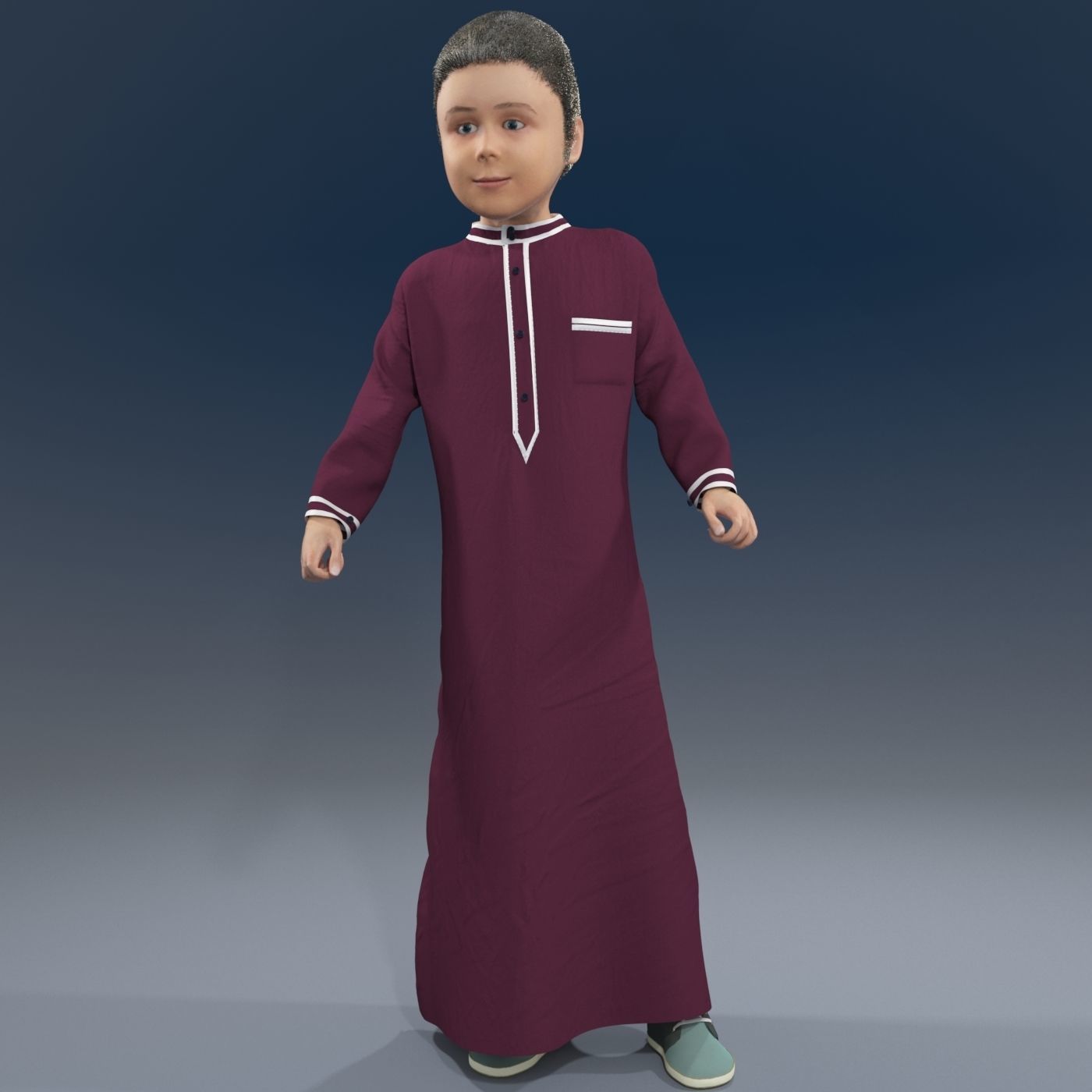 Arabic boy real cloth simulation loop animation 3 3D model_9