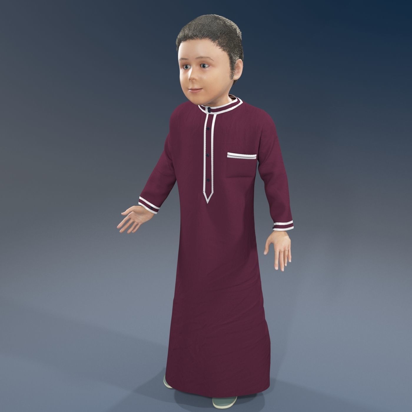 Arabic boy real cloth simulation loop animation 3 3D model_6