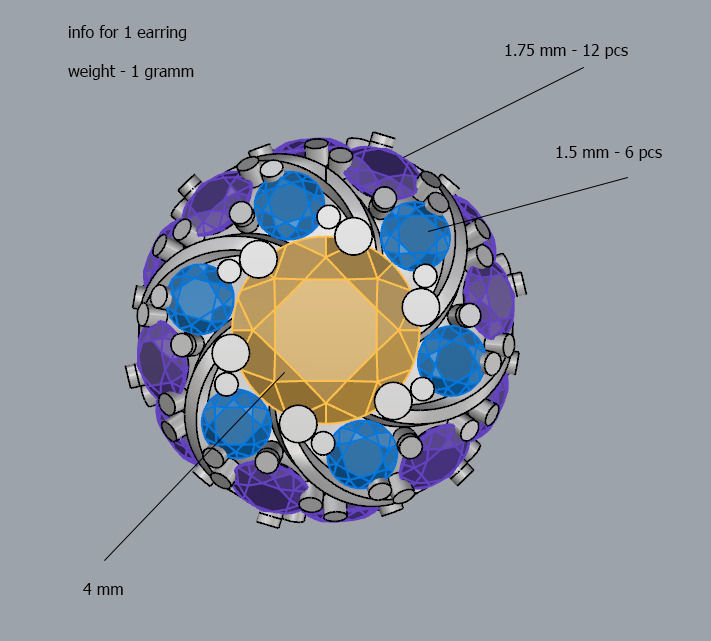 Twisted earings with gems 3D print model_1