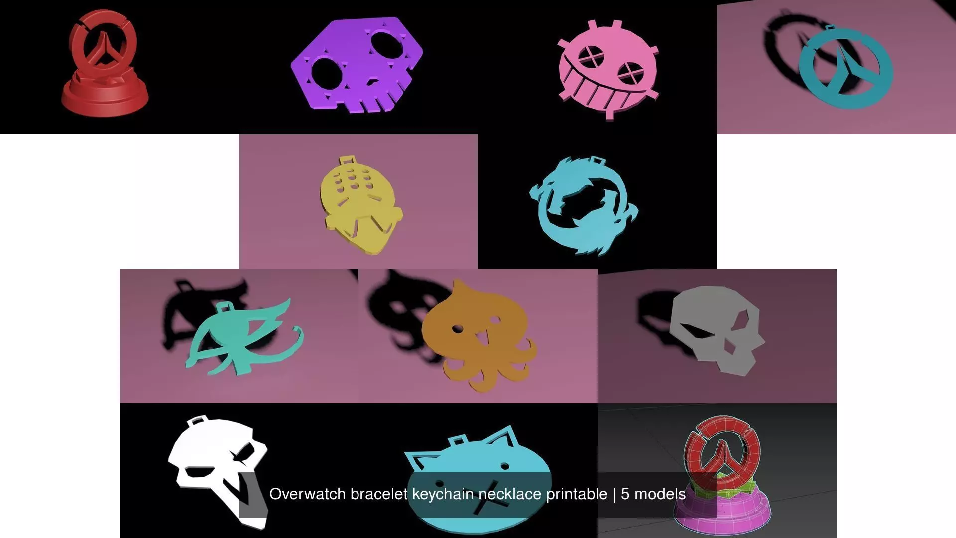 Overwatch bracelet keychain necklace printable 3D Model Collection_0