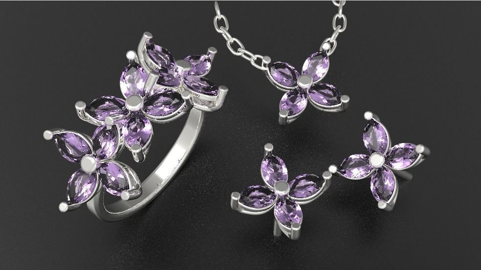 Jewellery set Ring Earings Pendant 3D print model 3D print model_6