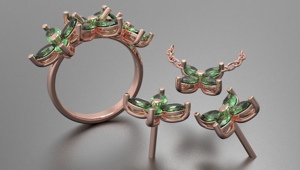 Jewellery set Ring Earings Pendant 3D print model 3D print model_10