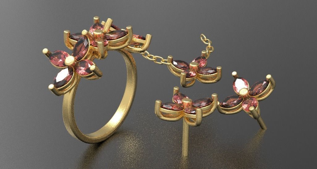 Jewellery set Ring Earings Pendant 3D print model 3D print model_16