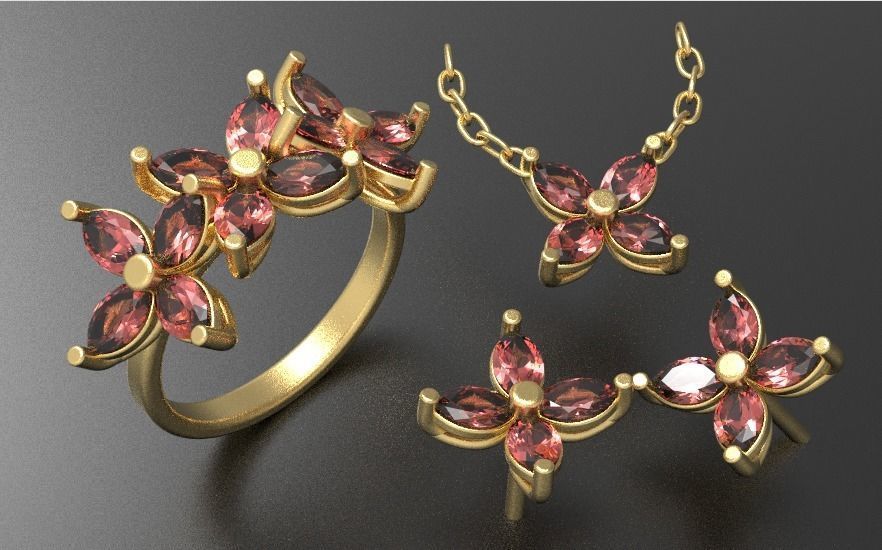 Jewellery set Ring Earings Pendant 3D print model 3D print model_17