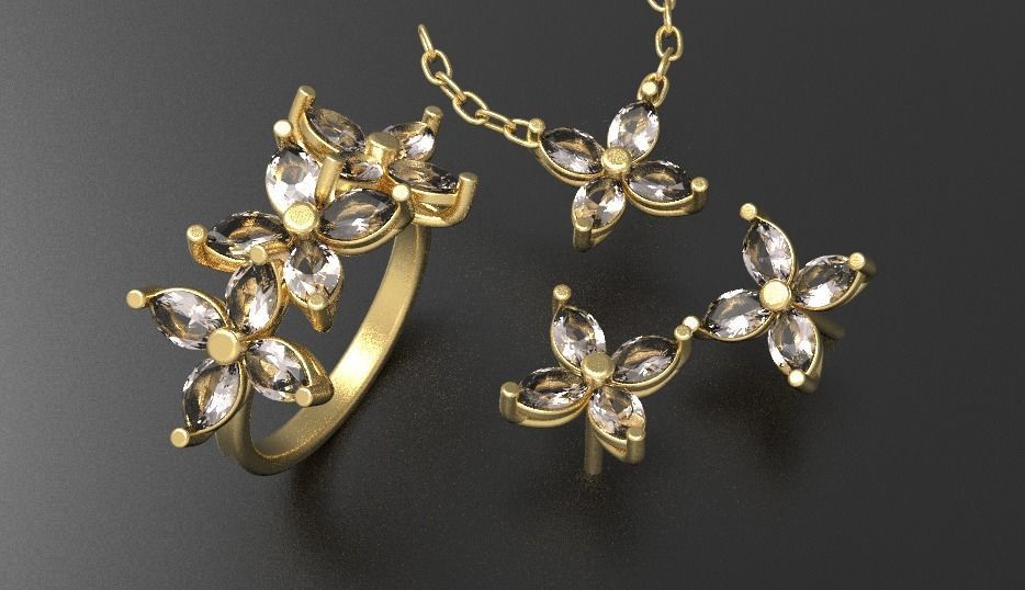 Jewellery set Ring Earings Pendant 3D print model 3D print model_5