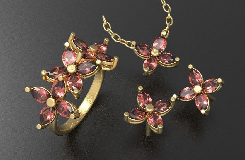 Jewellery set Ring Earings Pendant 3D print model 3D print model_18