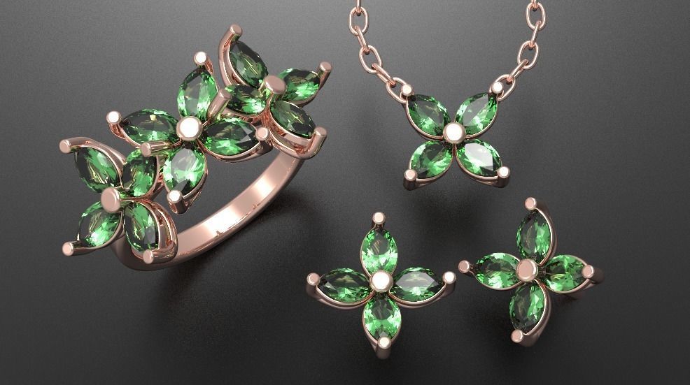 Jewellery set Ring Earings Pendant 3D print model 3D print model_1