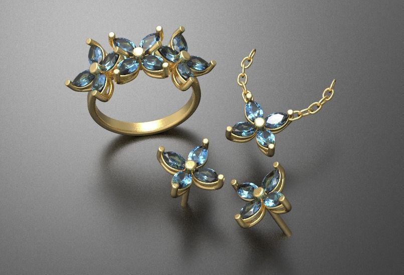 Jewellery set Ring Earings Pendant 3D print model 3D print model_12