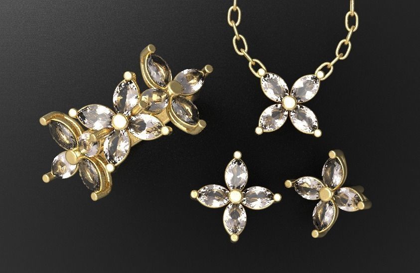 Jewellery set Ring Earings Pendant 3D print model 3D print model_4