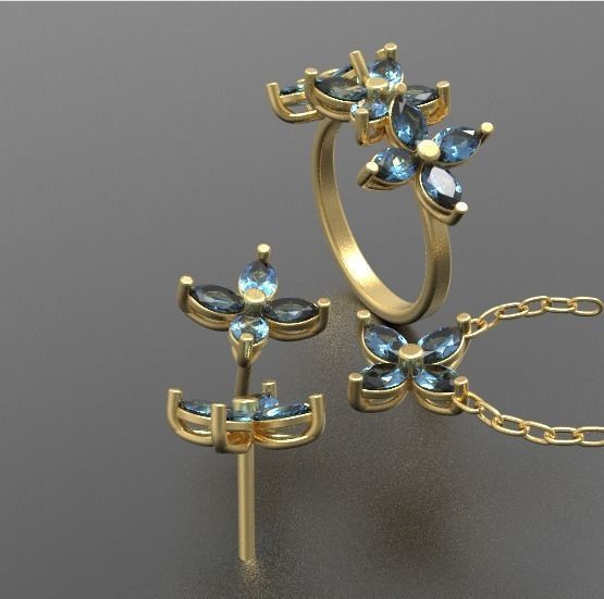 Jewellery set Ring Earings Pendant 3D print model 3D print model_3