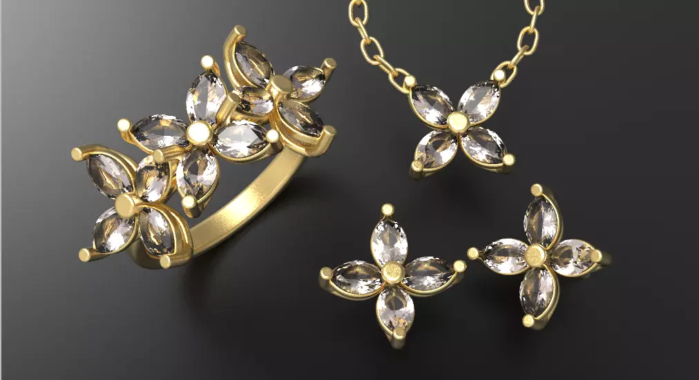 Jewellery set Ring Earings Pendant 3D print model 3D print model_0