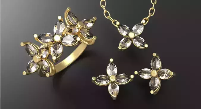 Jewellery set Ring Earings Pendant 3D print model