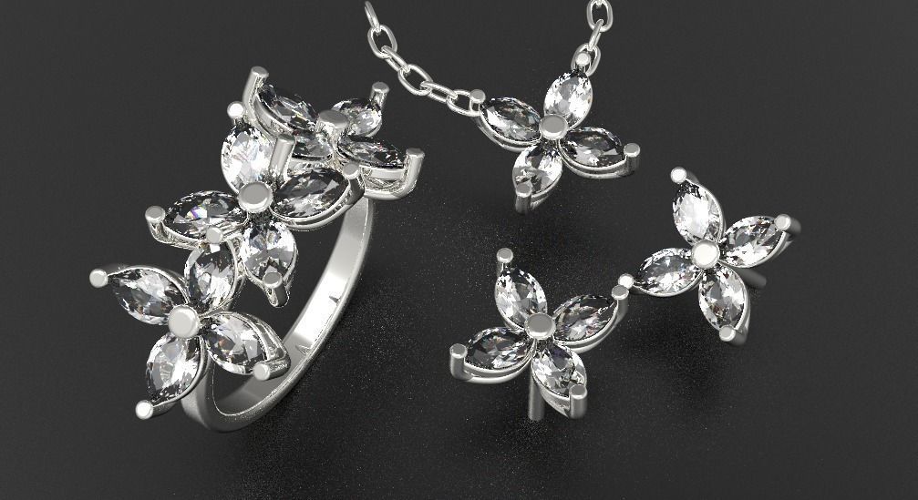 Jewellery set Ring Earings Pendant 3D print model 3D print model_7