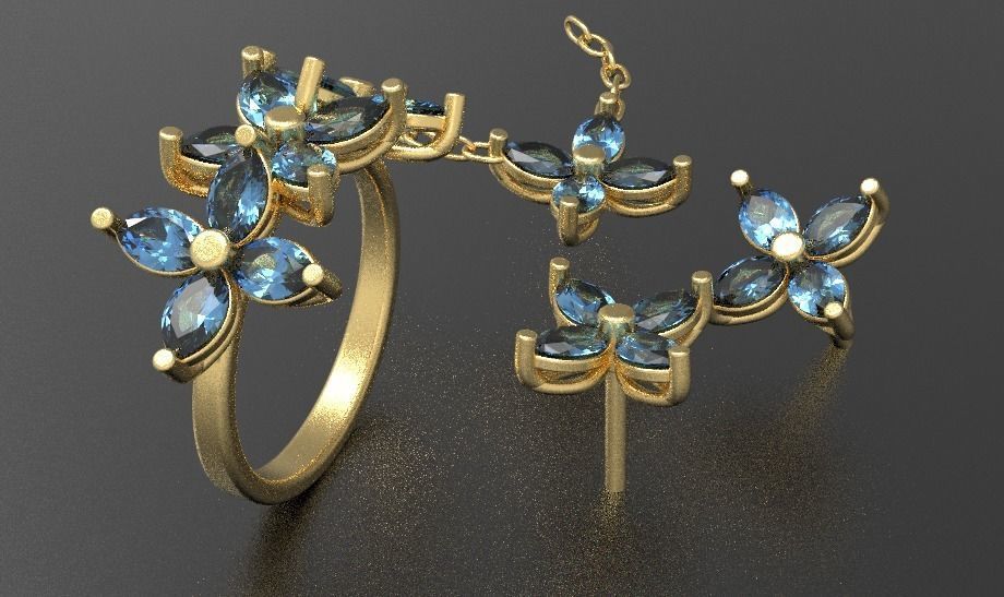 Jewellery set Ring Earings Pendant 3D print model 3D print model_19