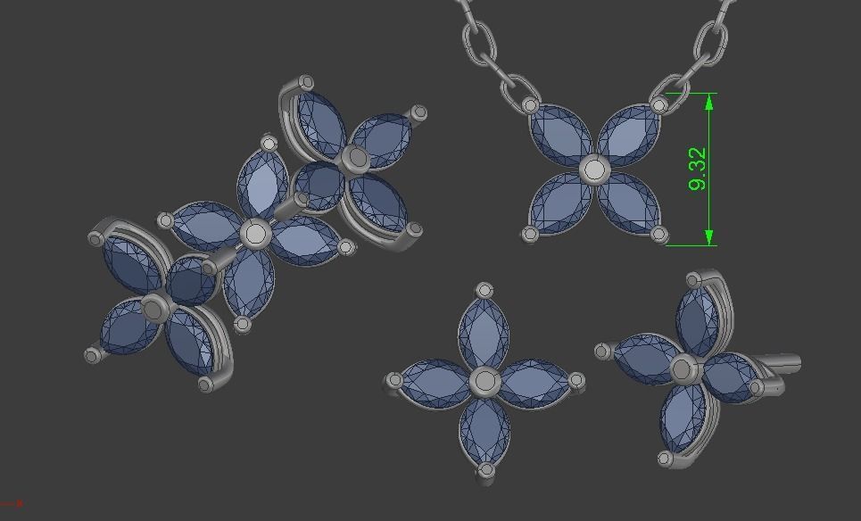 Jewellery set Ring Earings Pendant 3D print model 3D print model_14