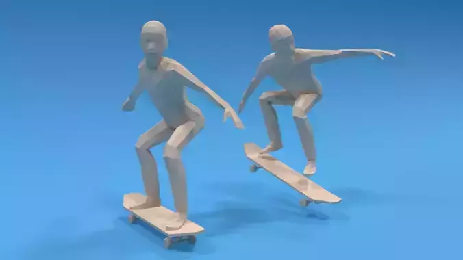 Low Poly Kids Skateboarding 