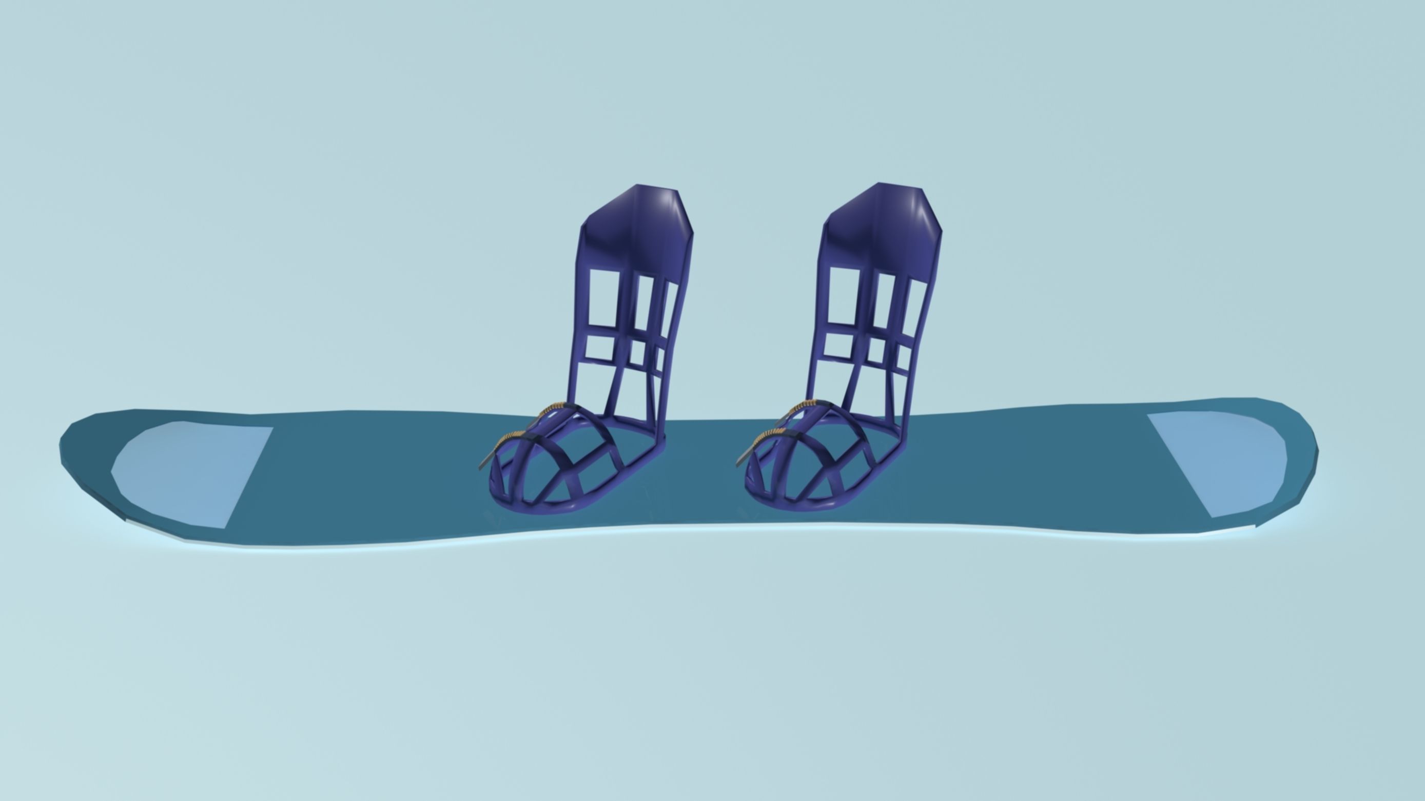 Snowboard with bindings Low-poly 3D model_4