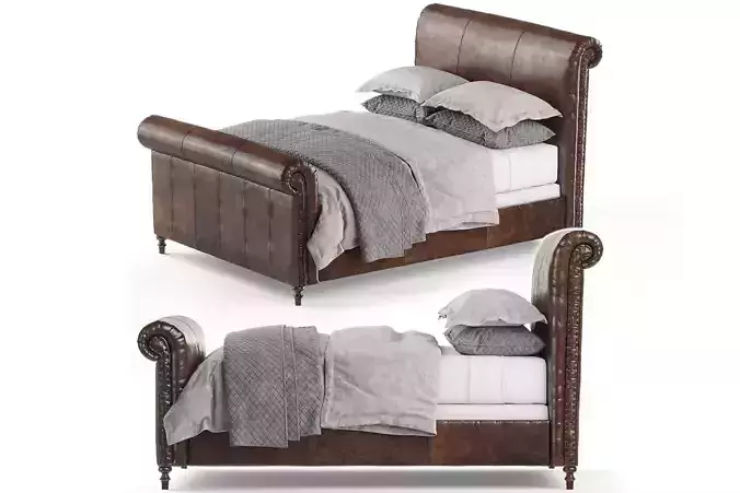 Restoration Hardware ELLSWORTH LEATHER SLEIGH BED WITH FOOTBOARD