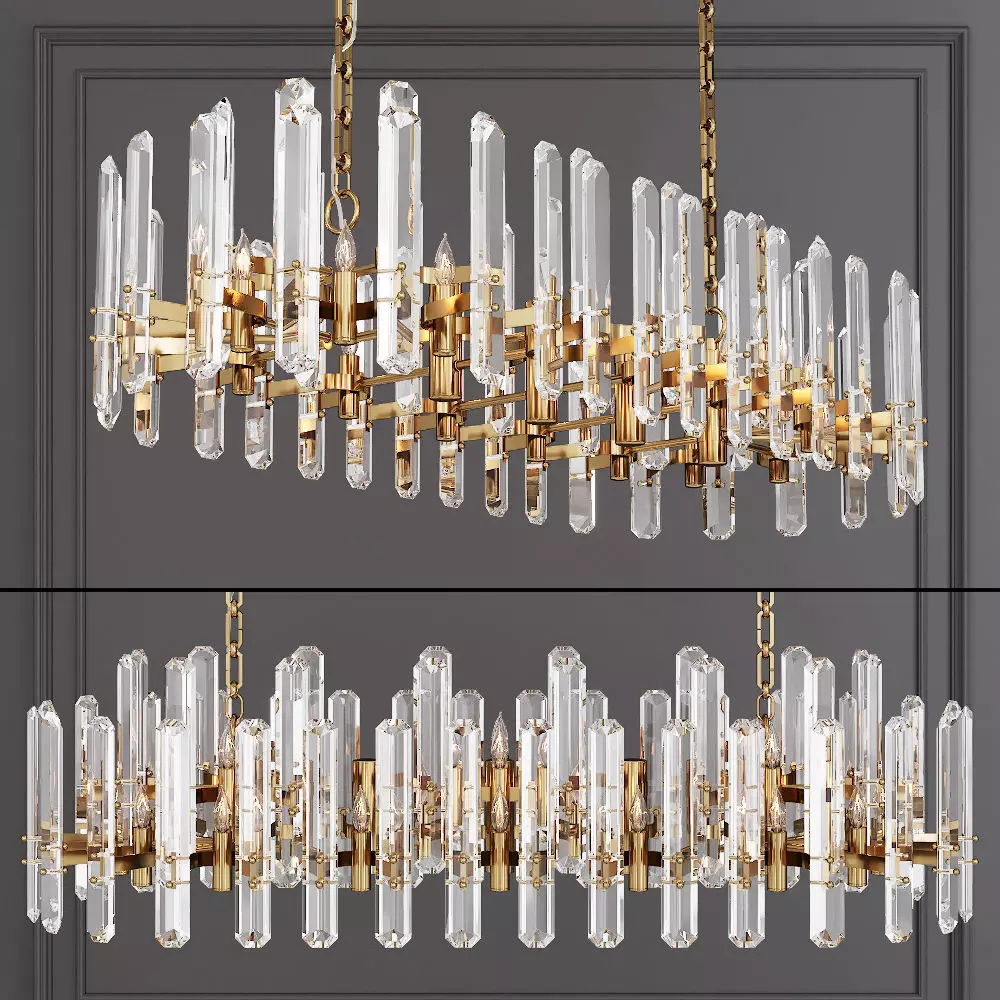 Restoration Hardware BONNINGTON LARGE LINEAR CHANDELIER Brass 3D model_0