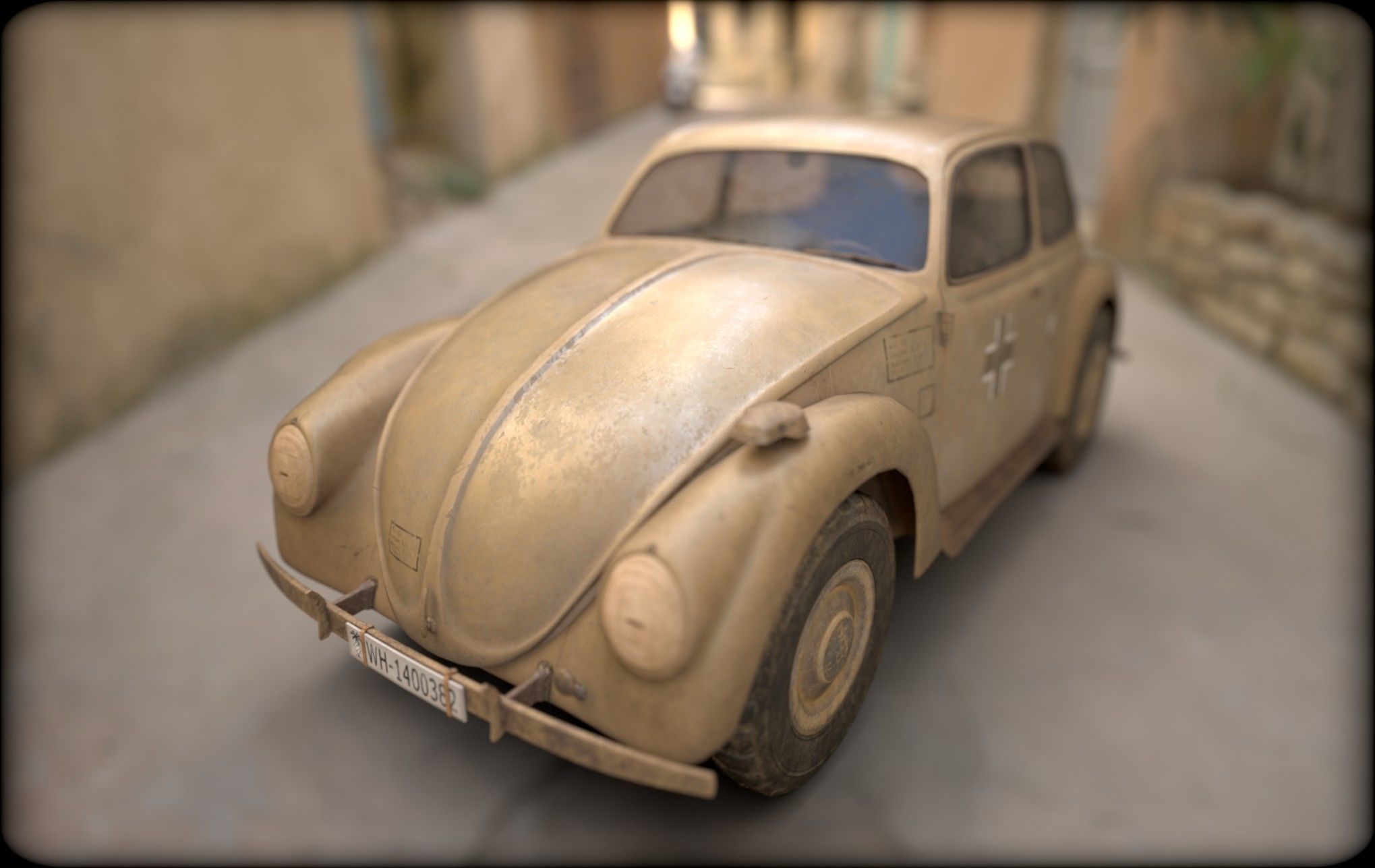 VW beetle Typ 87 Afrika Korps staff car WW2 Western desert Low-poly 3D model_26