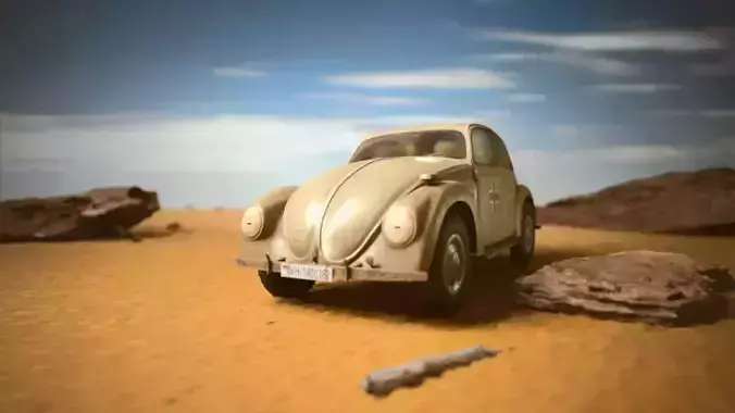 VW beetle Typ 87 Afrika Korps staff car WW2 Western desert Low-poly 3D model