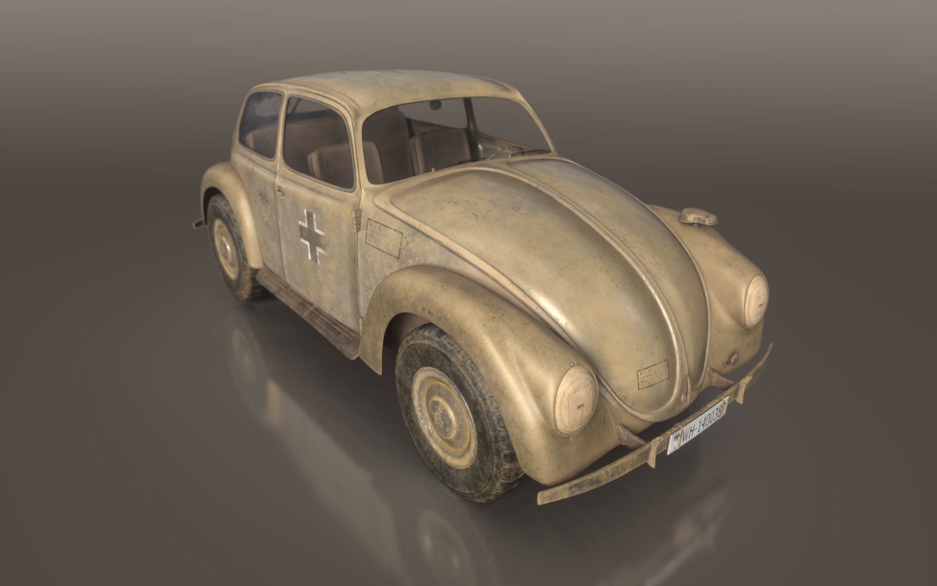 VW beetle Typ 87 Afrika Korps staff car WW2 Western desert Low-poly 3D model_7