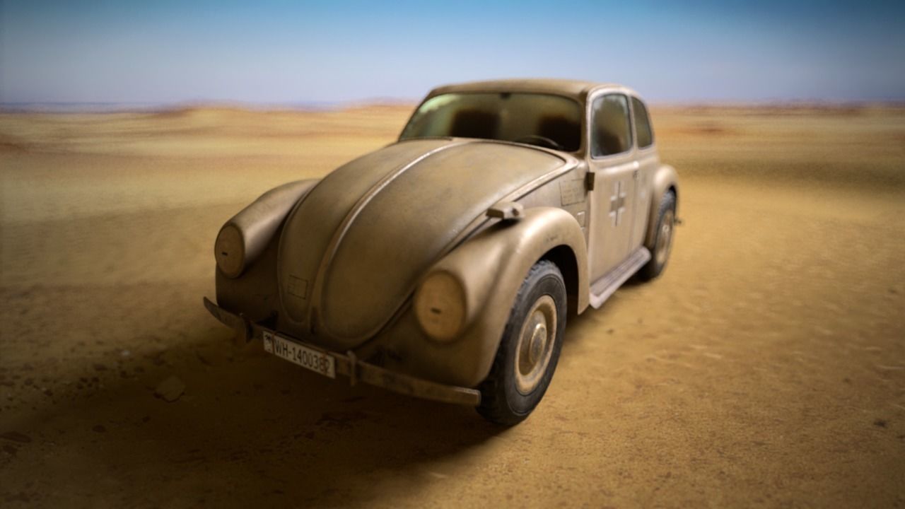 VW beetle Typ 87 Afrika Korps staff car WW2 Western desert Low-poly 3D model_4