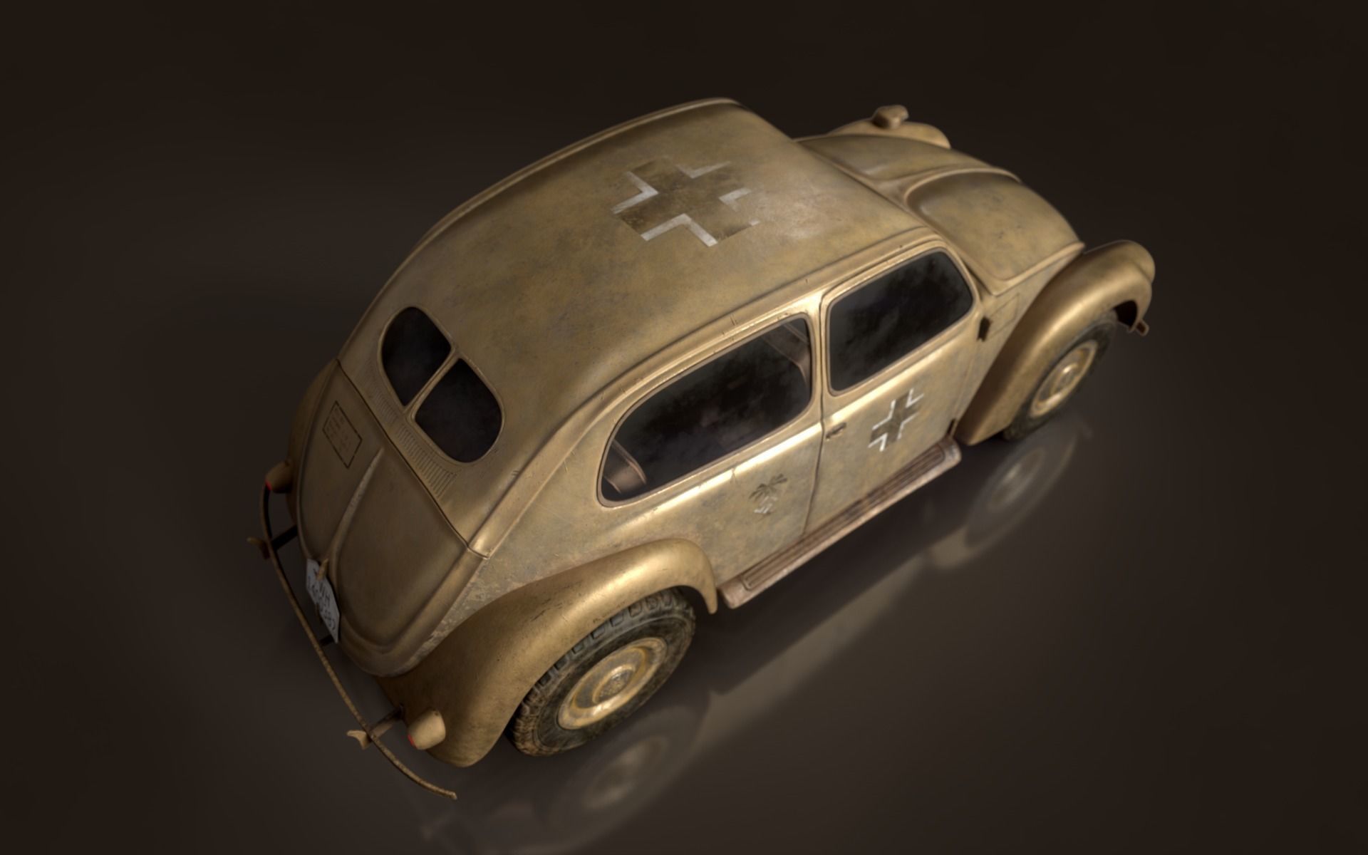 VW beetle Typ 87 Afrika Korps staff car WW2 Western desert Low-poly 3D model_8