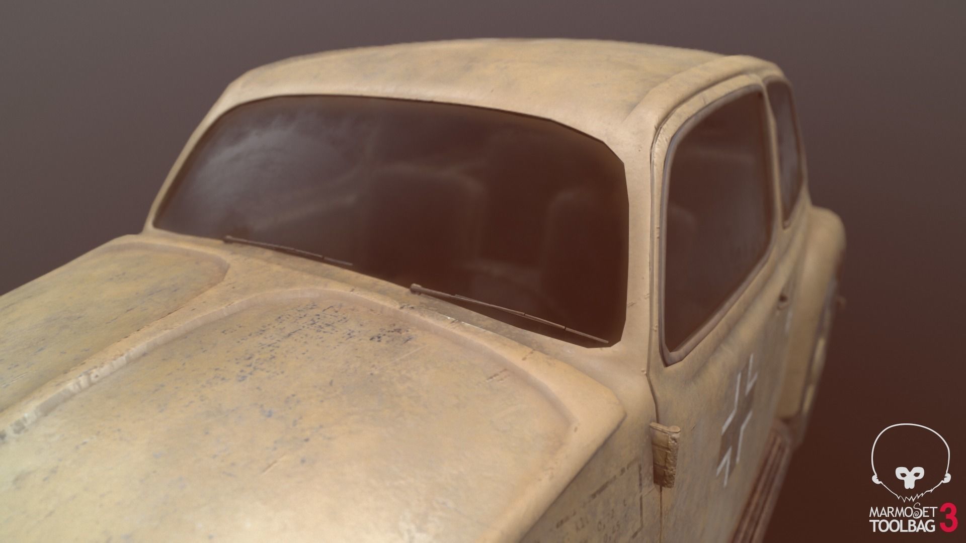 VW beetle Typ 87 Afrika Korps staff car WW2 Western desert Low-poly 3D model_22